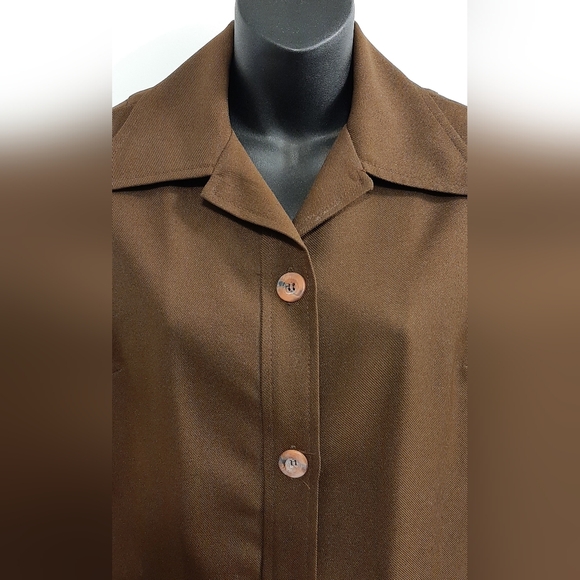 Vintage Brown Women's Polyester Blazer Union Made Button Down Pockets Size 14 - Picture 2 of 8